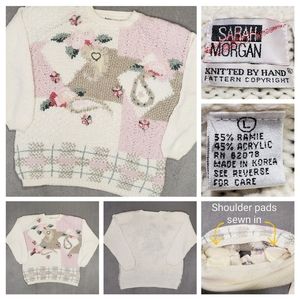 Vintage 90s Sarah Morgan Oversized Sweater Women's Large Long Flower Colorblock.